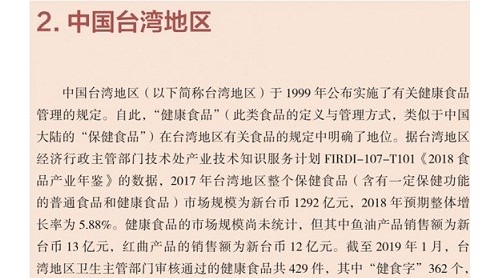 《保健食品類似產(chǎn)品國內(nèi)外管理情況報告》內(nèi)容摘選——中國臺灣地區(qū)